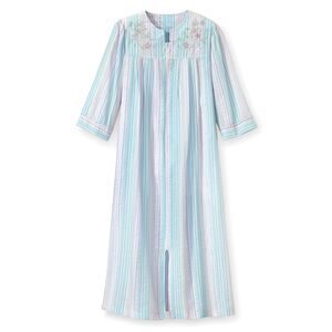 Country Store 1X Housecoat Duster Seersucker Pastel Stripe Zip Front 2 Pockets